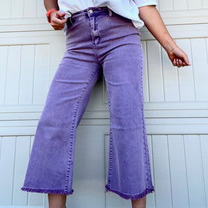 Acid Washed Stretchy Cropped Denim